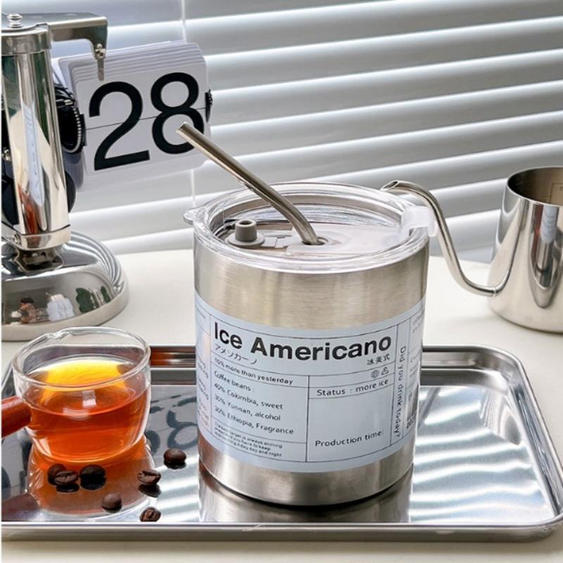 Stainless Steel Insulated American Coffee Mug Portable Outdoor Mug With Straw 320Ml/600Ml
