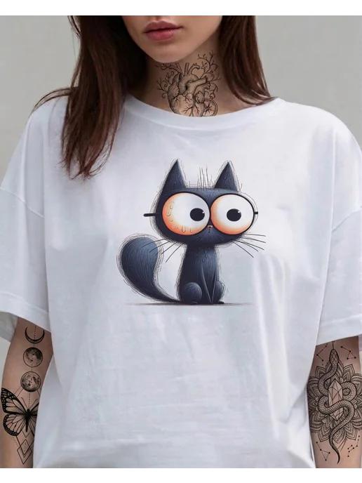 Cat with Big Trusting Eyes T-shirt. Weight print 3XL