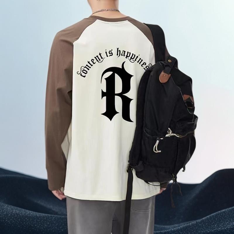 

Мужская футболка в американском стиле с длинными рукавами реглан, круглым вырезом, контрастными цветами, свободным кроем, идеально подходит для весны и осени. 2XL