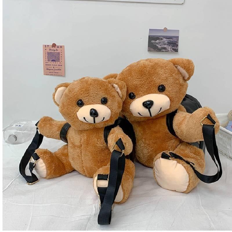 Mochila de Urso de Pelúcia Fofa Novo Estilo 2023 Bolsa de Ombro para Meninas Material Macio