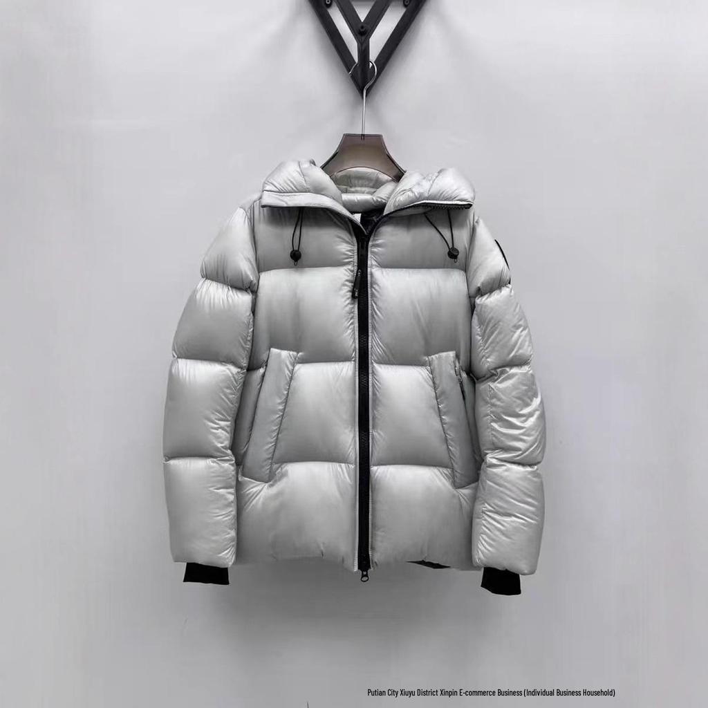 High-End Unisex Red Goose Down Hooded Jacket - Cold-Resistant, Thickened Puffer Coat, Trendy Black Label.