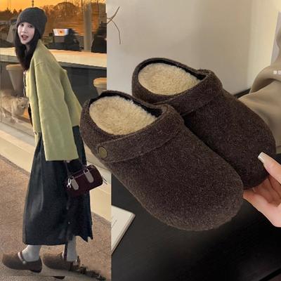 Baotou Cotton Slippers Thick-soled Heightening Birkenstocks Plush Slippers Women Wear a Pedal