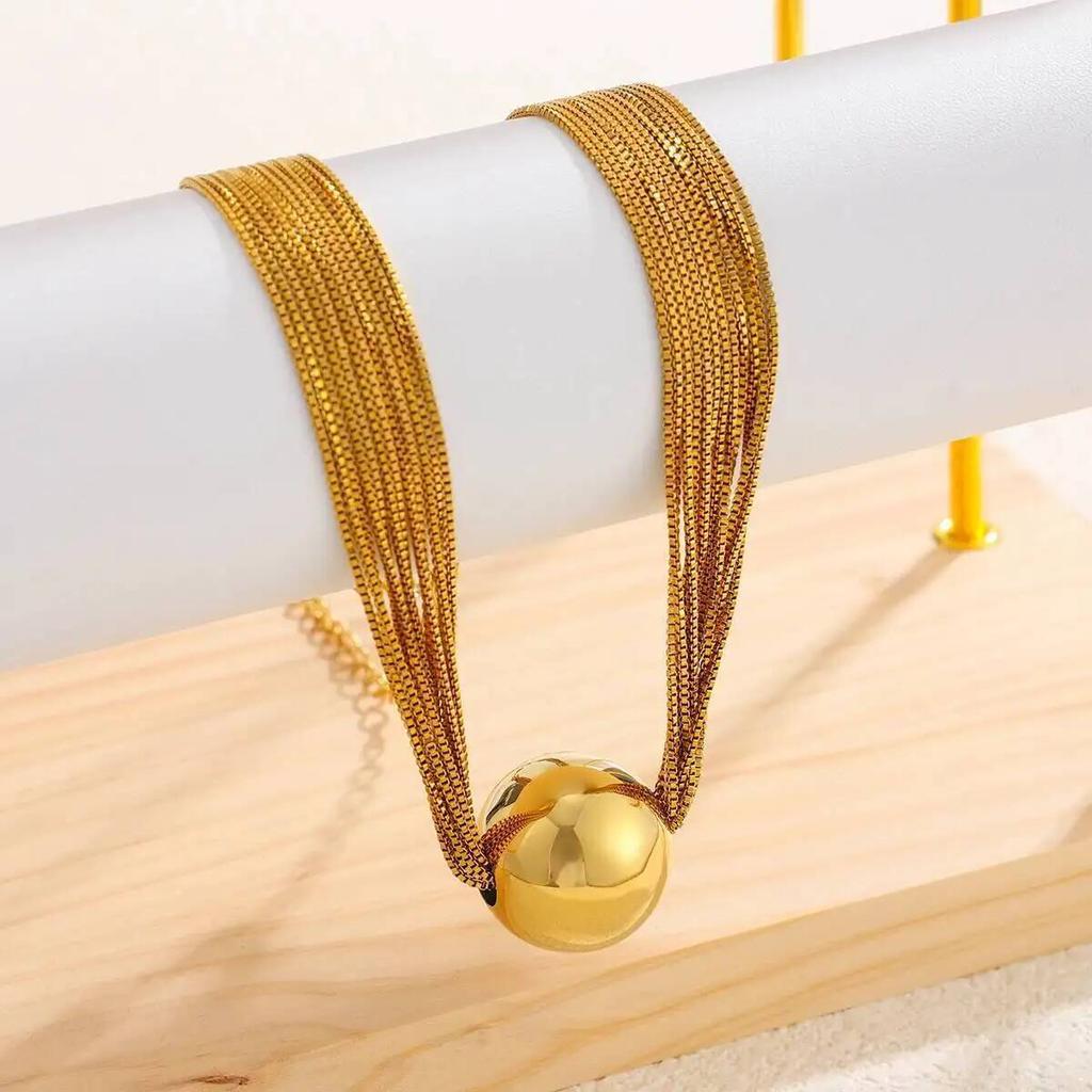 SHIXIN MultiLayer Stainless Steel Chain Round Ball Pendant Necklace Women New 18K Gold Plated Clavicle Chain Jewelry Waterproof