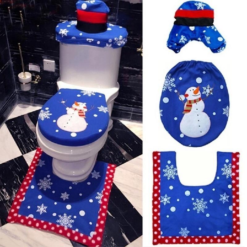 New 3PCS A Set Christmas Soft Toilet Cover Snowman Thickened Seat Lid Pad