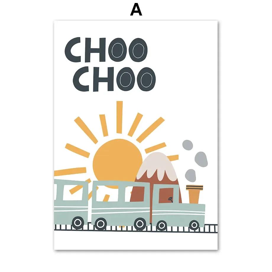 Mountain Sun Car Plane House Dream Nursery Wall Art Canvas Painting Nordic Posters And Prints Wall Pictures Baby Kids Room Decor