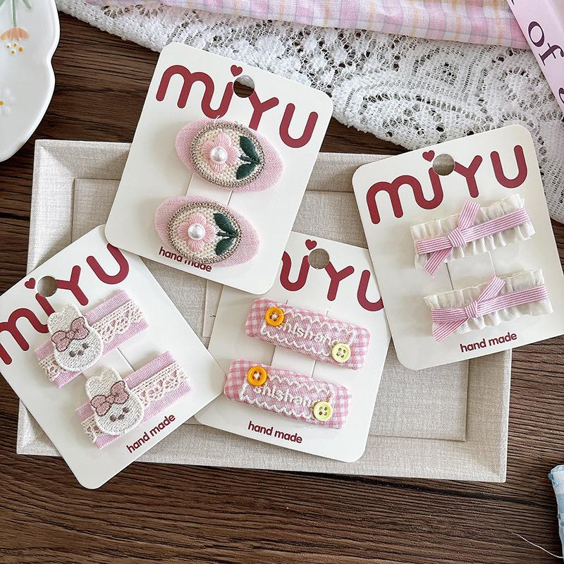 2pcs Pink Hairpins Fabric Lace Butterfly Baby Girls BB Clip Bangs Hairpin Embroidery Cute Children's Hairpin Hair Clips Headwear