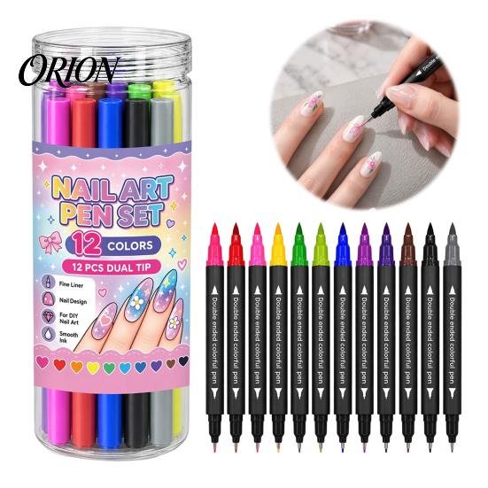 Professional Nail Design Tools 12Pcs 24 Colors Dual Ended Art Pen Set, Markers with DIY Manicure Supplies Fine & Wide Tips, Quick?Dry Painting