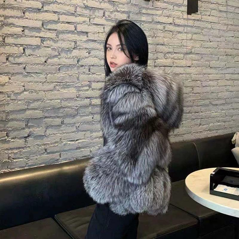Cappotto da donna con cappuccio in finta pelliccia stile coreano - Caldo invernale pelliccia di volpe