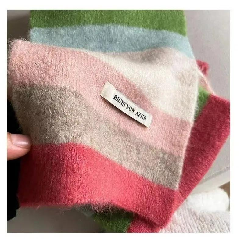 Korean Fashion Scarf Winter Autumn Women Striped Knit Wool Muffler Female Chic Versatile Small Soft Warm Shawl Trendy Girl