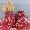Stripe Canvas Flower Drawstring Bag Sakura Wedding Candy Bag Portable Ribbon Bow Wrist Bag  Party