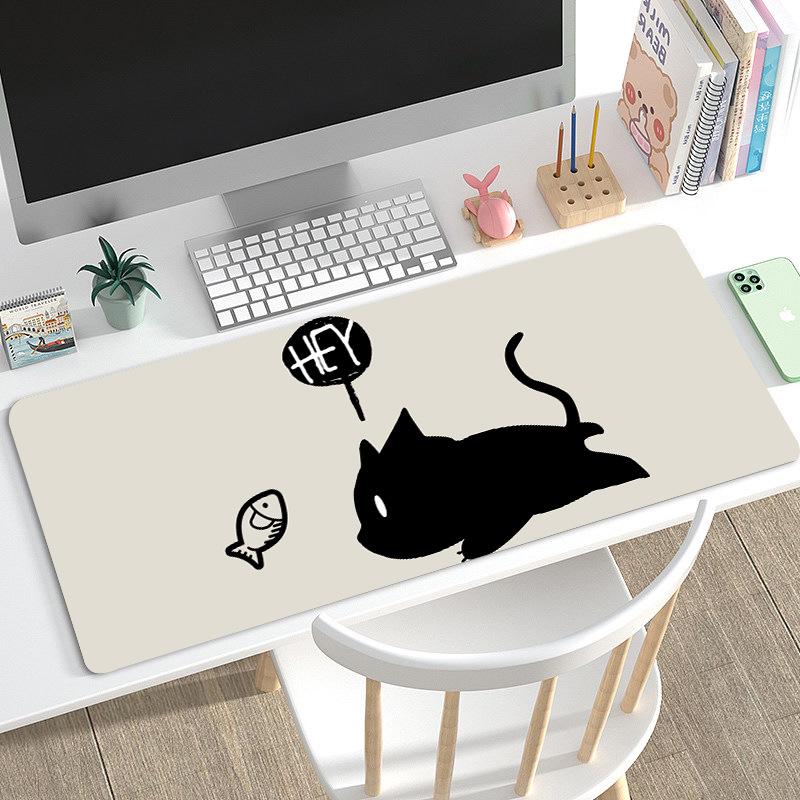 Duża Urocza Czarna Kreskówkowa Podkładka pod Mysz dla Dziewcząt - Podkładka pod Klawiaturę i na Biurko do Gier i Biura