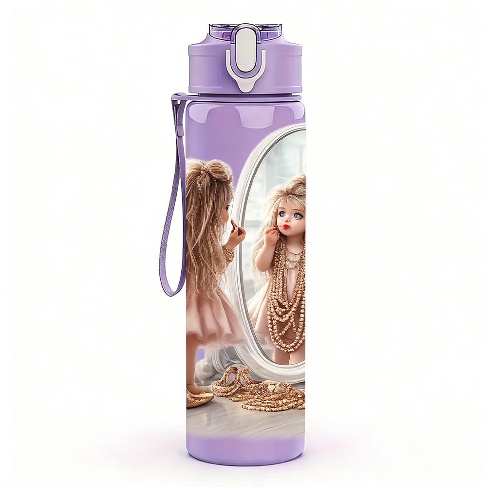 1PC Girl Mirror Fantasy Portrait Print 750ml Color Plastic Sports Water Bottle Leakproof Flip Straw Lid Suitable for Sports Office Home Use