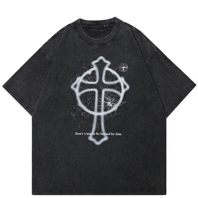 2024 Streetwear Cross Spider Web Graphic Unisex T-Shirt Cotton Washed Black Tshirt Unisex Tops Tees Summer Short Sleeves T Shirt