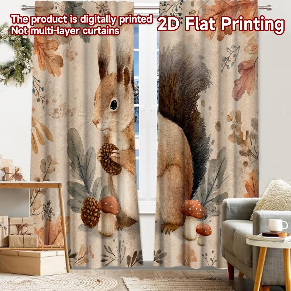 

2pcs, 2D FLAT PRINTING Curtains (Without Rod) Autumn Squirrel Holiday printed curtains Fabric Curtains Outdoor Decorations 52.50 × 116.00 cm 2 pcs