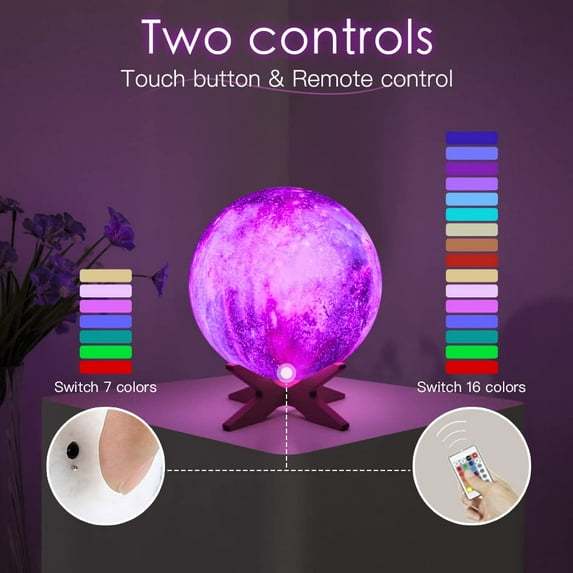 5.9 inch 16 Colors Moon Lamp Lava Lamp Night Lights for Kids Room Galaxy Mood Light 3D Moon Light with Wooden Stand Charging