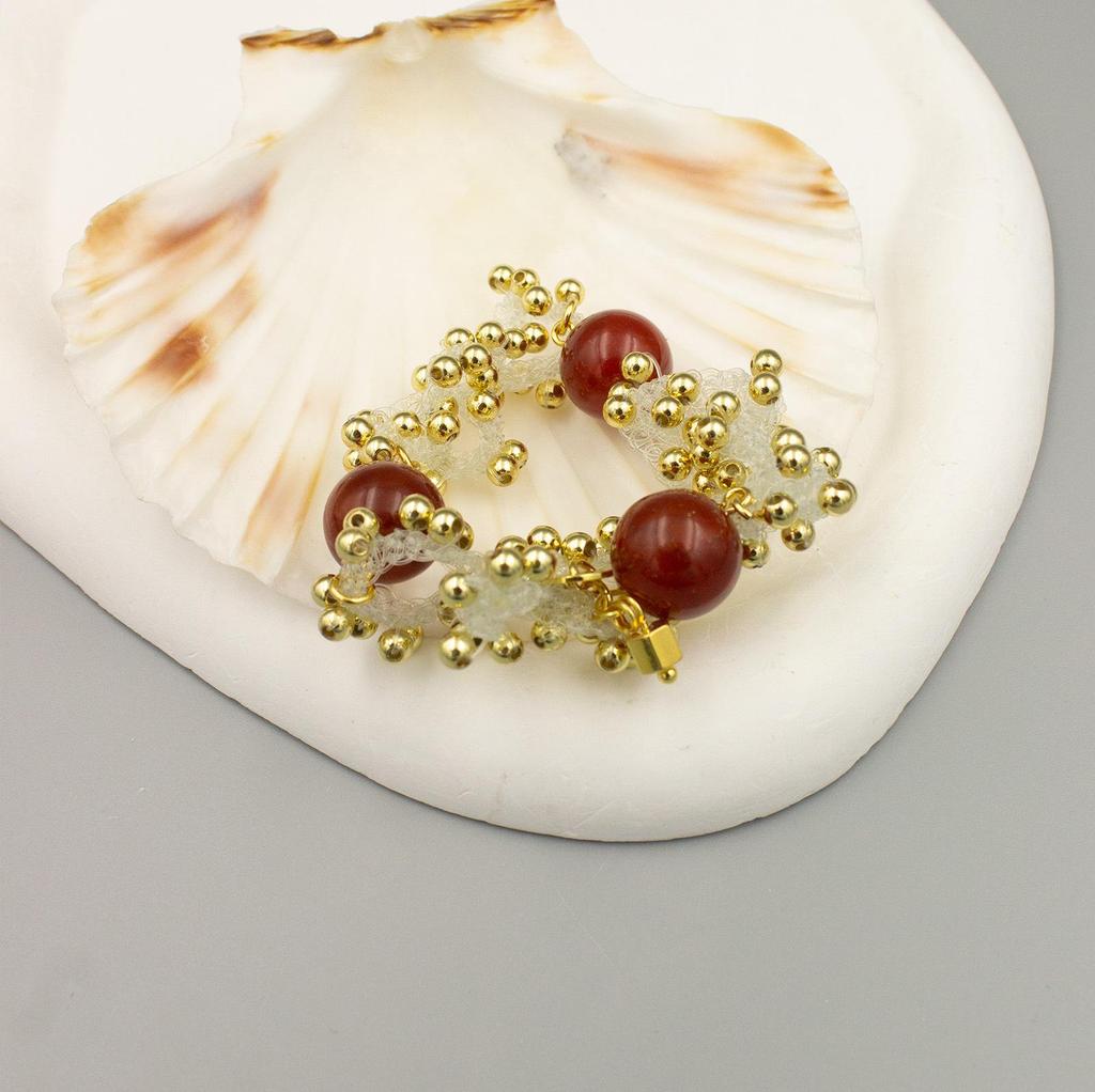 Vintage Red Agate & Fish Egg Beaded Bracelet - Handmade, Colorful, Versatile