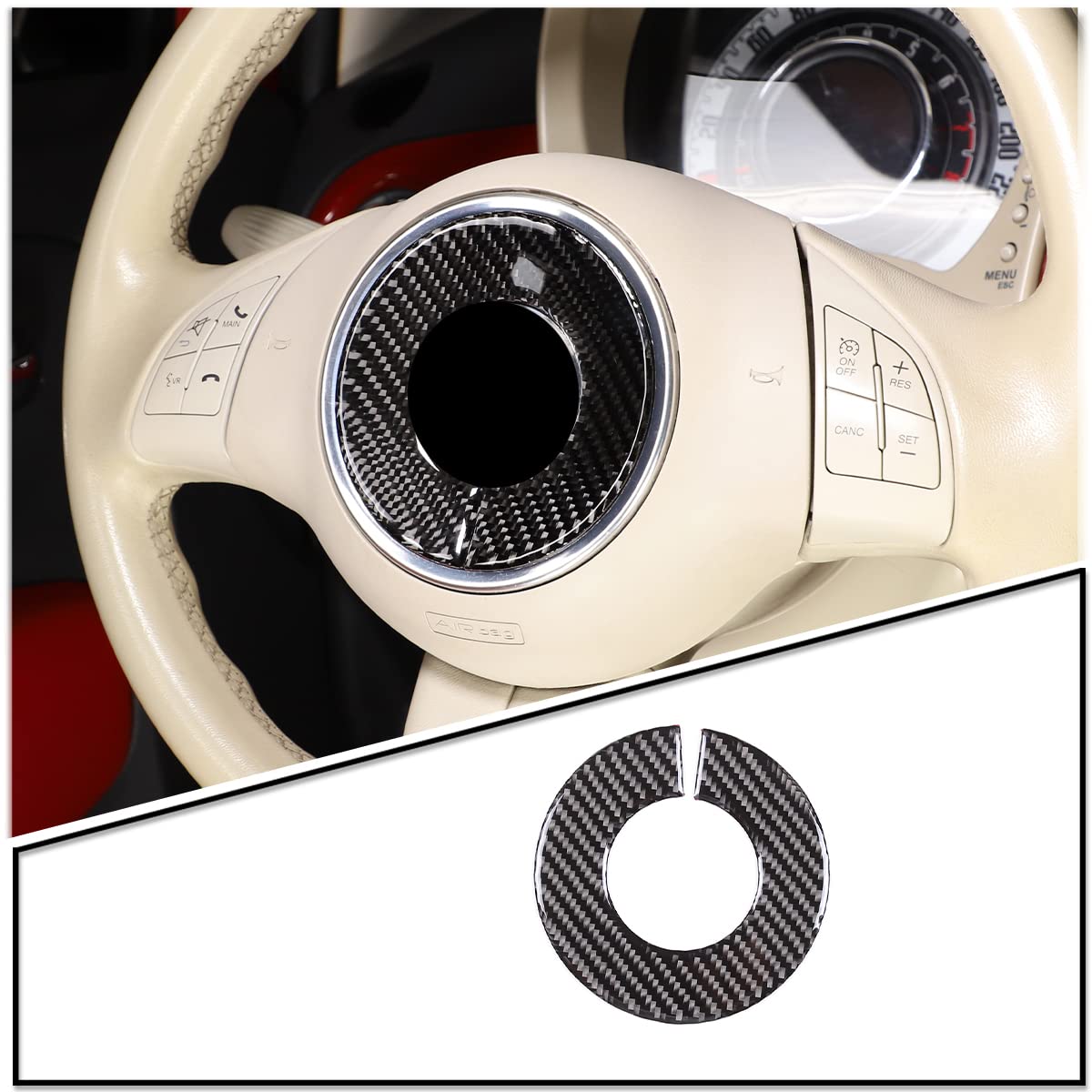 

Sauicemy Compatible with Fiat 500 2010-2022 Steering Wheel Lopanel Logo style 1