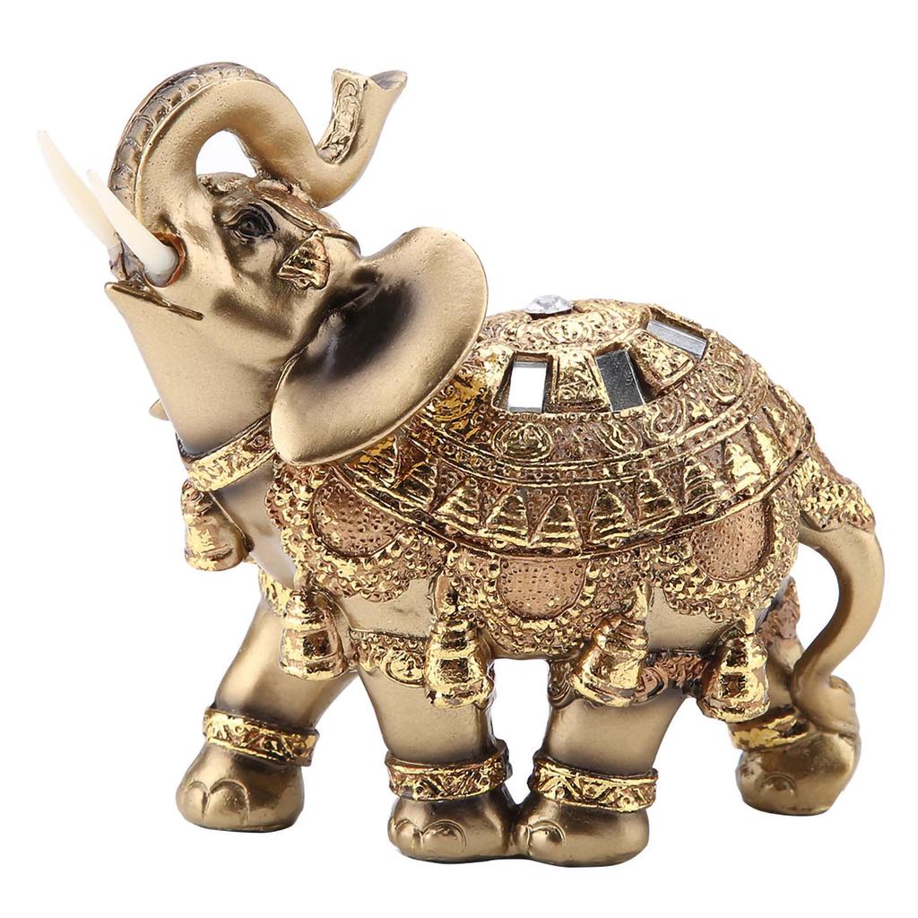 Feng Shui Golden Elephant Statue Sculpture Wealth Figurine Gift Home Decoration(L)