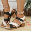 Fashion Women's Fashion Contrast Color High Heel Sandals Summer Cross Strap Gladiator Shoes Woman Comfort Chunky Heeled Platform Sandals
