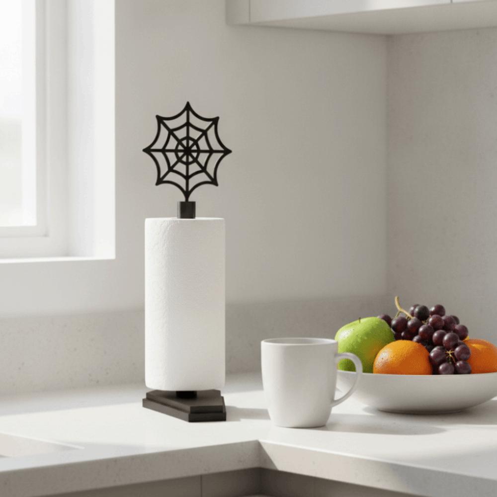 Vertical Halloween Towel Holder Wooden Countertop Bat Tissue Stand Lightweight Freestanding Spider Web Paper Rack Party