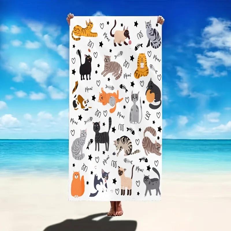 Serviette de plage Kawaii Chat Miaou Imprimé Plat Peau de Pêche Serviette de Bain Animale Drôle Vacances d'Été Serviette de Plage Sans Sable Couverture de Natation de Voyage
