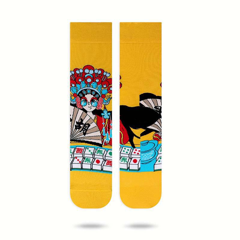 

Женские спортивные носки MEIKAN средней длины из хлопка с тематикой Пекинской оперы 35-38 жёлтый