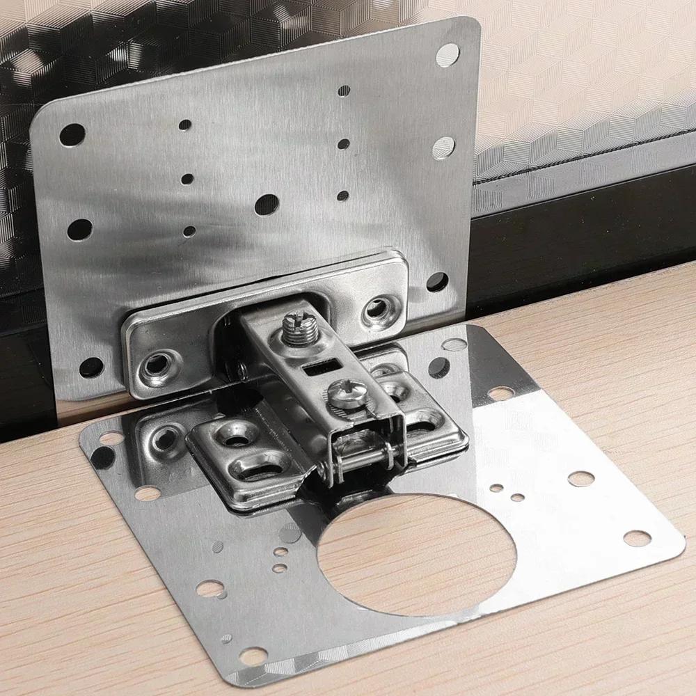 Cabinet Hinge Repair Plate Kits Stainless Steel Furniture Door Hinge Mounting Plate with Hole Home Kitchen Cupboard Fixing Tools