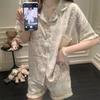 Cloud Cotton Lace Tassel Women's Summer Pajama Set - Short-Sleeved Cardigan & Shorts with Chest Pads