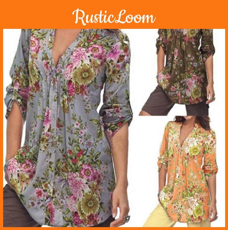Elegant Bb Women Floral Print V-neck Big Size Tops Tunic For All Seasons