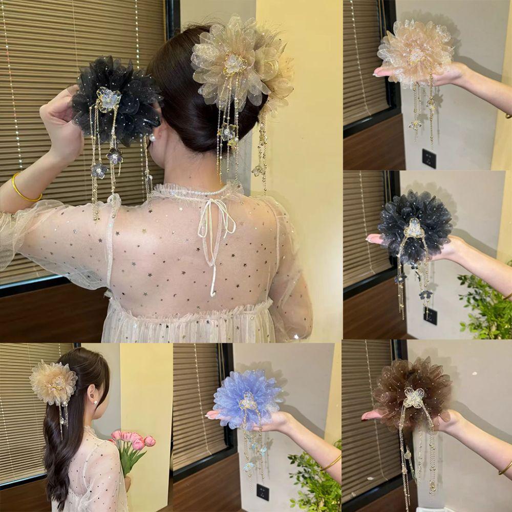 Temperament Peony Flower Grasping Clip Tassel Plastic Shark Clip Sequin Hair Clip Hair Accessories
