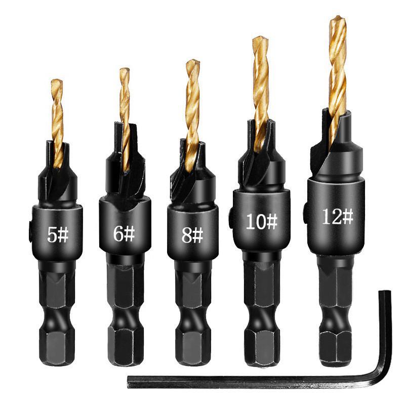 Hexagonal Countersink & Tapered Drill Bit Set for Woodworking