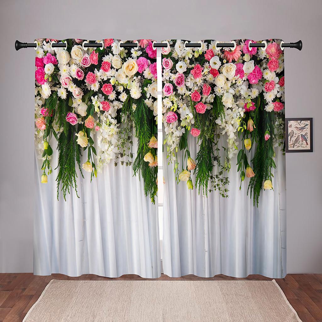 Luxury Floral Flower Print Brightly Colored Window Area Curtain Panels Kids Room Sleeping Room Living Room Decor Hall Area Treatments Kitchen Hom
