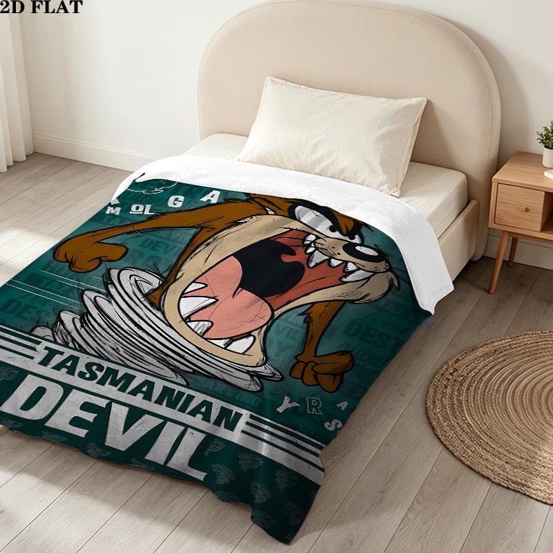 1PC Tazmanian Devil Patterned Flannel Blanket Suitable For All Seasons For Home Decor Warmth And Comfort Gifts Holiday Present