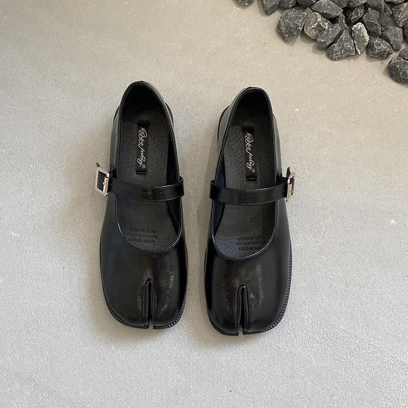 

Fashion SUOJIALUN Spring New Brand Women Flat Shoes Fashion Split Toe Laofer Shoes Soft Flat Heel Ladies Casual Outdoor Mary Jane Shoes 35 чёрный