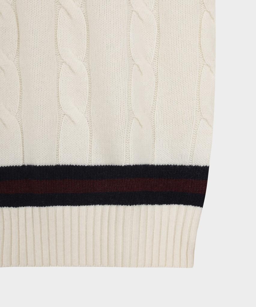 BROOKS BROTHERS Wool Tennis Cable V-Neck Sweater (Ivory) (Bbwnmff402)