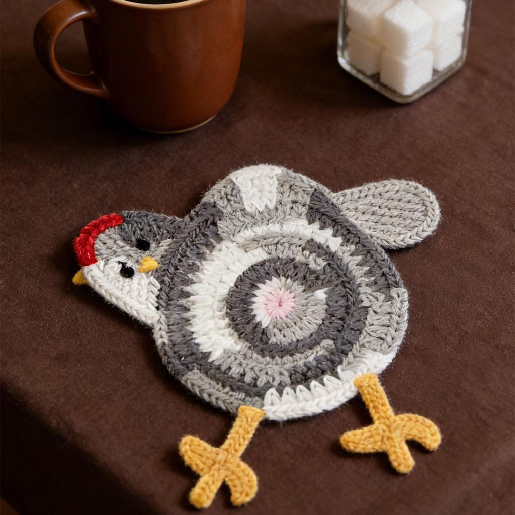 3Pcs Lovely Creature Themed Drink Protectors Soft Fabric Crochet Coasters For Dining Table