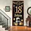 18th Birthday Door Cover Decoration 71 x 35 Inch Black and Gold Cake Banner with Balloons and Gifts for Eighteenth Birthday Party Supplies Happy 18