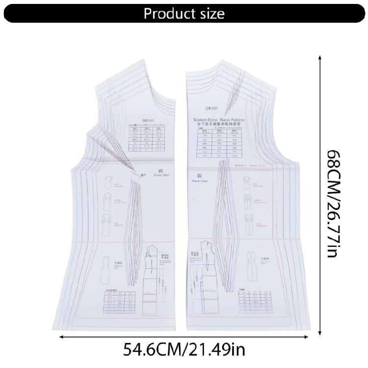 Multi-Size Dressmaking Ruler Reusable Pattern Template Dress Ruler for Sewing Practice
