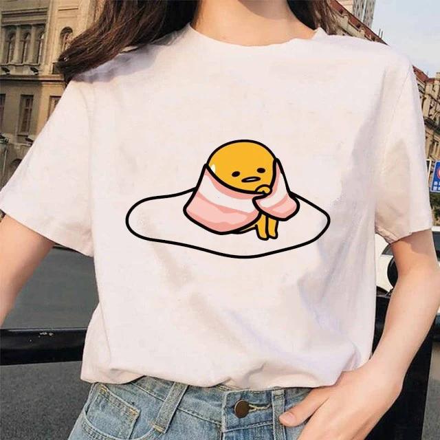 Harajuku Faules Ei Druck Damen T-Shirt Gudetama T-Shirts Kurzarmshirt Kawaii T-Shirts Gothic Weibliche Ästhetik T-Shirt Oberteile