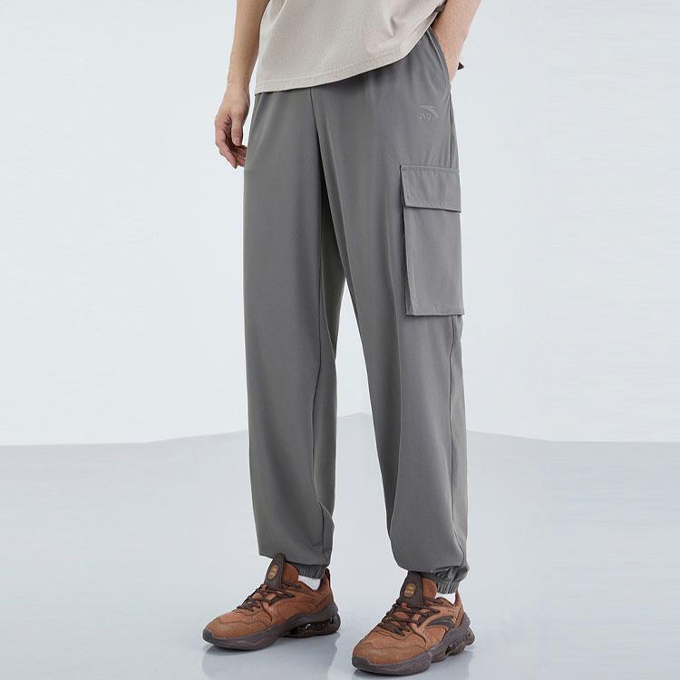 Anta Lifestyle Series Solid Color Cuffed Cargo Casual Sports Pants Men Pants Gray 952328305-1