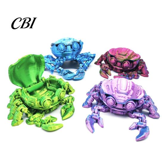 Articulated Crab Toy 3D Printed Mechanical Figurine, Cyberpunk Model with Openable Lid Movable Joints, Lid, Animal Decoration Ornament Sensory
