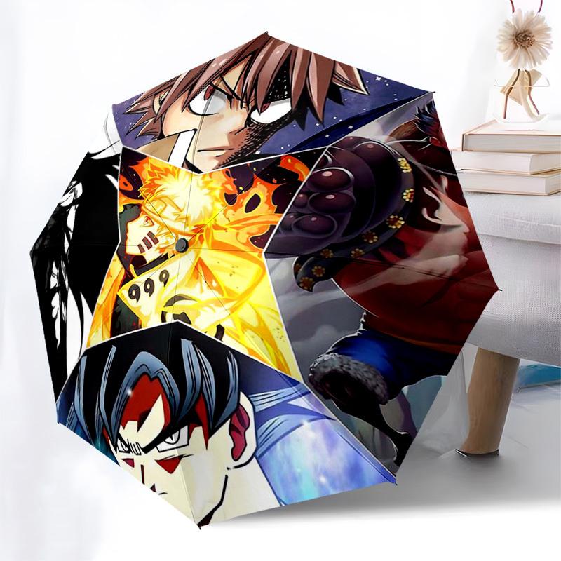 1pc Naruto, Dragon Ball Z, Fairy Tail, One Piece Outdoor Umbrella - Automatic Opening/Closing, Portable 3-Fold Design with 8-Bone Iron Frame - Perfect
