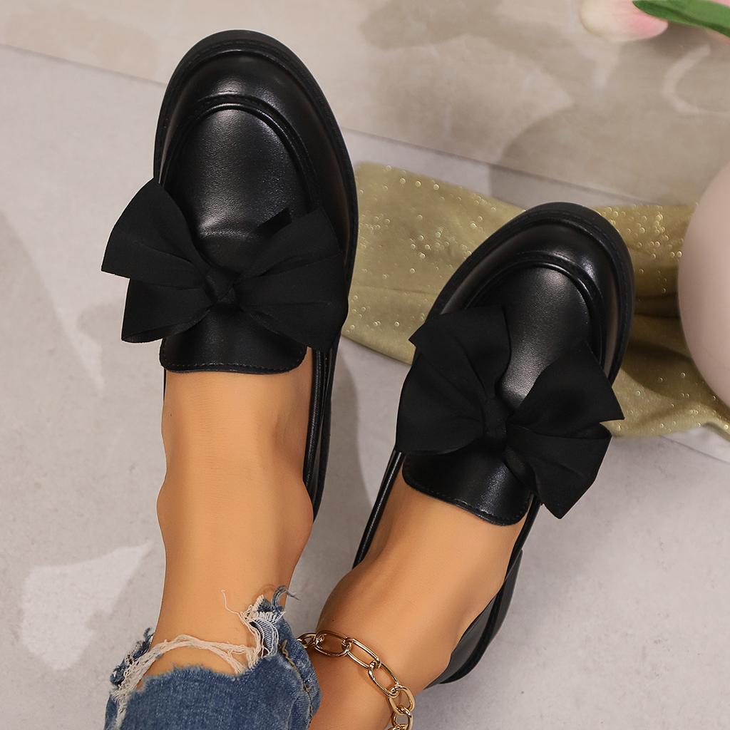 New Women's Loafers Bow Decor Pointed Toe Low Heel Shoes for Women Leather Shallow Mouth Commuter Daily Casual Shoes D257