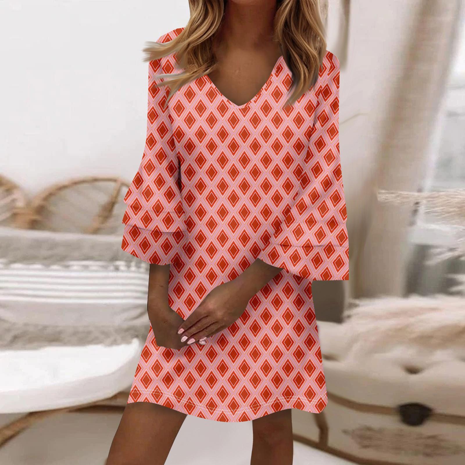 

Женское модное темпераментное элегантное платье с v-образным вырезом и рукавами 3/4 со свежим принтом XL винный