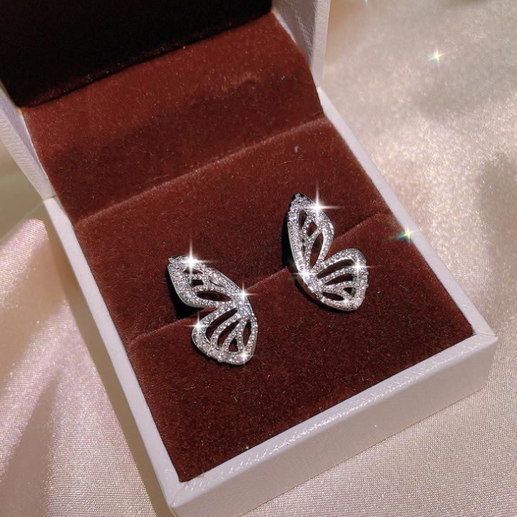 Butterfly Earrings Womens Ring Cold Wind Collarbone Chain Korean Short Necklace Trend Butterfly Three Piece Set