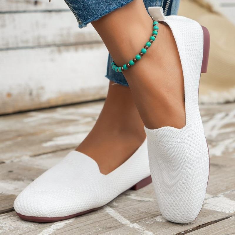 Autumn 2024 New Outwear Solid Color Oversized Shallow Cut Shoes Women's Knitted Comfort Flat Shoes Women Zapatos De Mujer