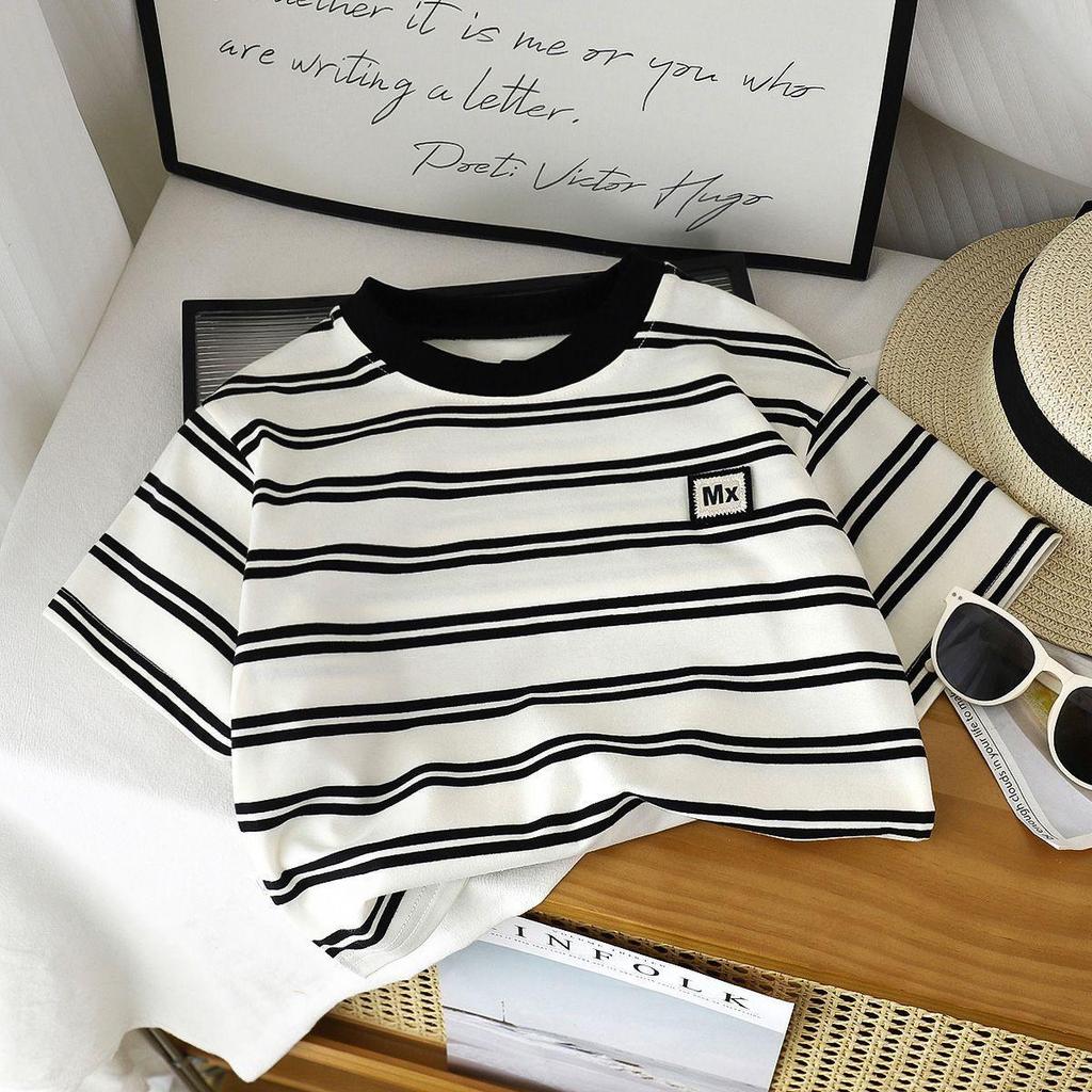 Stripe Lover! Toddler Boys' Handsome Striped Short-Sleeve T-Shirt - Round Neck, Pure Cotton Base Layer