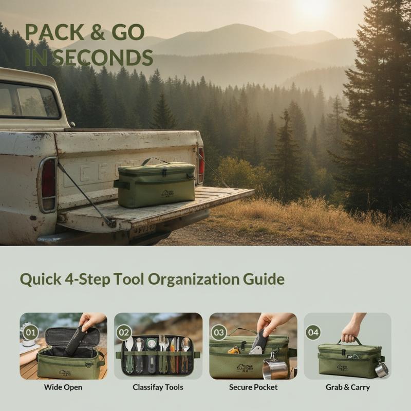Portable Multifunctional Camping Tableware Storage Bag, Outdoor Picnic Cookware Bowl Chopstick Organizer For Travel Camping Trip