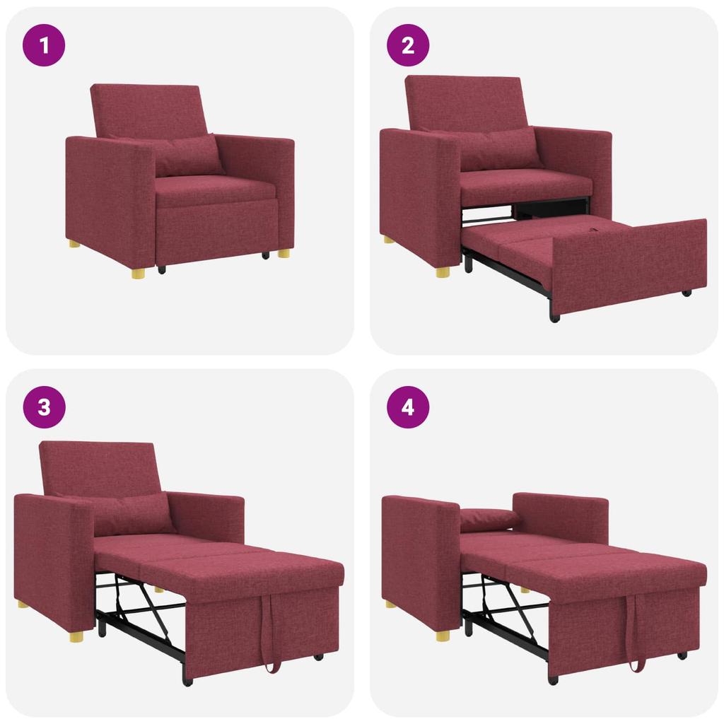 Extendable Sleeper Sofa Single Burgundy Red 90 X 165 X 87 Cm Fabric
