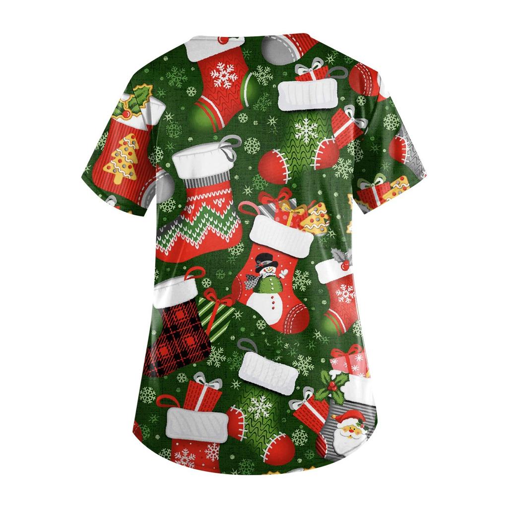 Combinaison de travail de protection pour femme avec col en V et imprimé de Noël